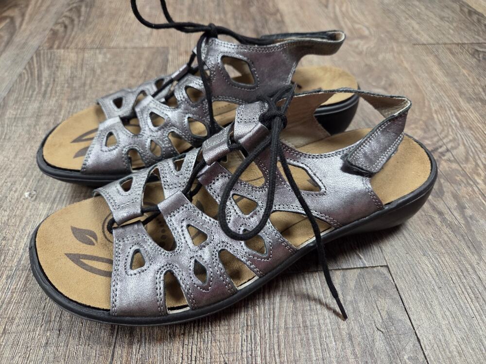 Romika Ibiza Pewter Leather Women's Sandals Shoes PuriSoft Size 38 - 7.5